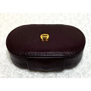 Vintage Etienne Aigner Burgundy Leather Contacts Lipstick Case with Mirror READ
